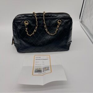 Vintage Chanel Black Leather Camera Handbag with Certificate of Authenticity